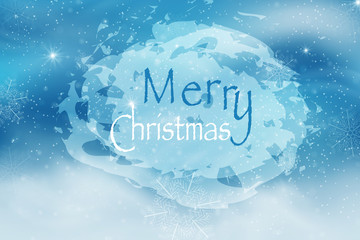 Winter blue sky with falling snow, snowflakes with winter landscape.