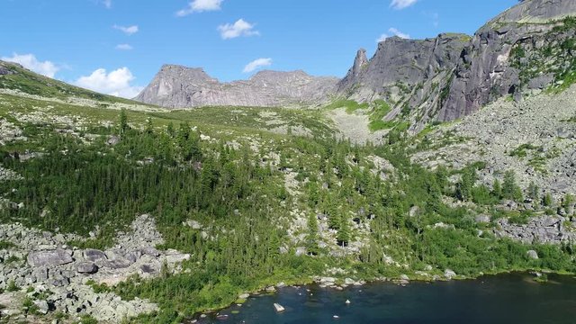 Aerial shot of beautiful landscape in Ergaki park in Siberia