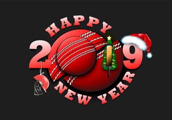 Happy new year 2019 and cricket ball