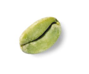 Organic green coffee bean on white background