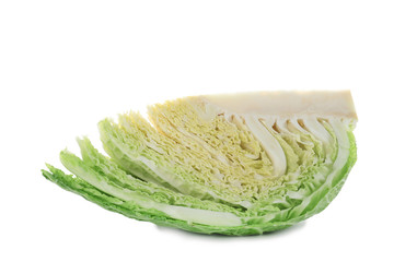Fresh cut savoy cabbage on white background