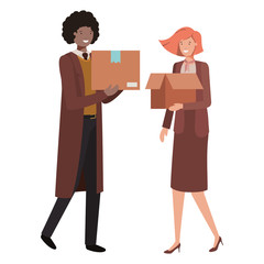 young couple with cardboard box avatar character