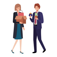 couple with cardboard box and money avatar character