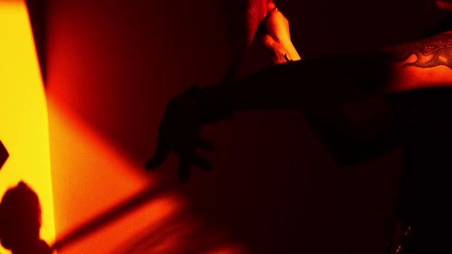 Lady in red  expressing a feeling . Abstract concept. Slow motion 48 fps