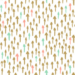 Fototapeta na wymiar Vintage hand drawn doodle seamless pattern with pink, blue and gold arrows.