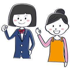 紺色のブレザーの女子学生と応援する母