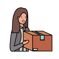 young woman with cardboard box avatar character