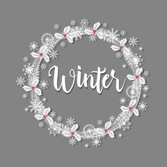 Cool Winter Snowflake Frame Wreath Greeting Card Background