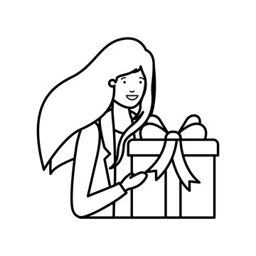young woman with gift box avatar character