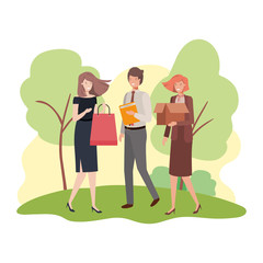 group business people with element in landscape