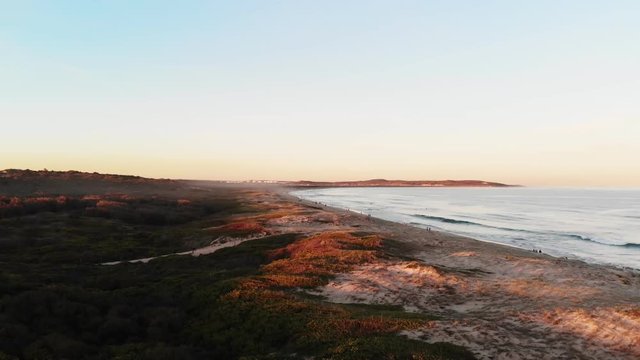 Drone aerial flying over Wanda Beach, Cronulla Sydney Australia Towards Kurnell