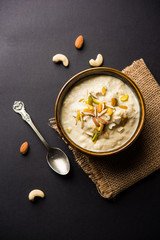 Sweet Rabdi or Lachha Rabri or basundi, made with pure milk garnished with dry fruits. Served in a...