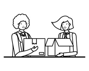 young couple with cardboard box avatar character