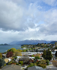Fototapeta na wymiar View of Wanaka Town, Lake & Mountains, Otago New Zealand