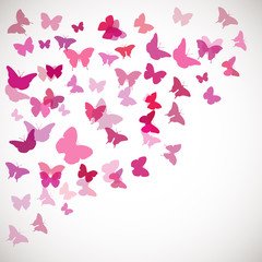 Vector illustration of pink butterflies. Corner background