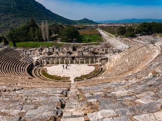 Ancient Theater. Panoramic view  from the top of the Ephesus Theater. The ancient city is listed as a UNESCO World Heritage Site.