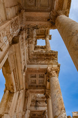 Part of Library of Celsus in Ephesus Ancient City in Turkey. UNESCO World Heritage site.