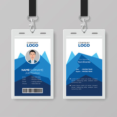 Creative ID Card Template with Abstract Blue Geometric Background