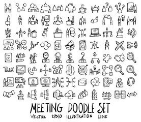 Set of Meeting icon Drawing illustration Hand drawn doodle Sketch line vector eps10