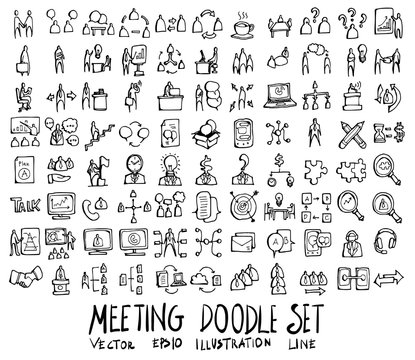 Set of Meeting icon Drawing illustration Hand drawn doodle Sketch line vector eps10 © veekicl