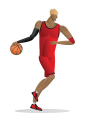 Naklejka premium basketball player in red uniform with the ball