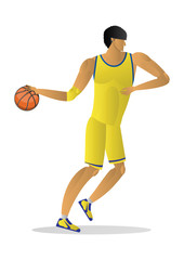 Fototapeta premium basketball player in yellow uniform with the ball