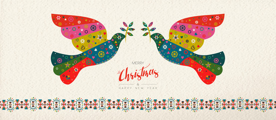 Christmas and New Year scandinavian bird banner