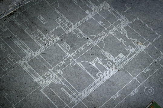 Construction drawings on floor