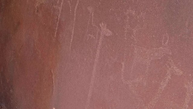 Primitive rock engraving of giraffes at Twyfelfontein, Namibia, TILT DOWN