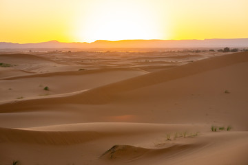 Fototapeta na wymiar Sunset at Sahara Desert, Morocco.