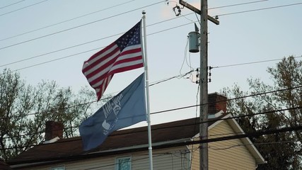 United States Flag blowing in the breeze on a windy day 60 Frames per second