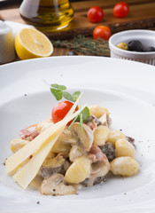 Italian pasta with cheese and mushrooms
