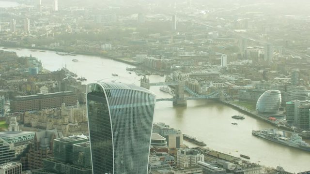 Aerial view of The Shard Tower and Tower Bridge London UK