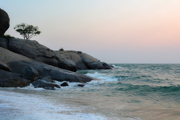 Summer landscape with sea and mountain range with sky, Beautiful tropical Thailand island.