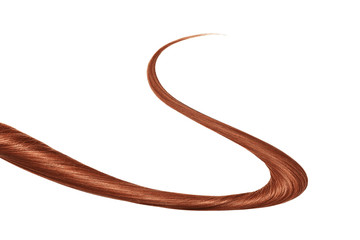 Thin curl of henna hair isolated on white background. Top-down view