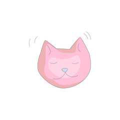 Pink cat cartoon icon. Fun cartooning icon of sleeping cat isolated on white background