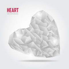 Grey Polygonal heart. Vector Illustration on white background. Valentine day greeting card, invitation, poster, banner design.