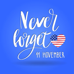 Veterans day typographic emblem. 11 november logo. Vector illustration. Design for postcard, flyer, poster, banner or t-shirt