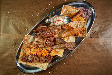 grilled beef steak with sauce