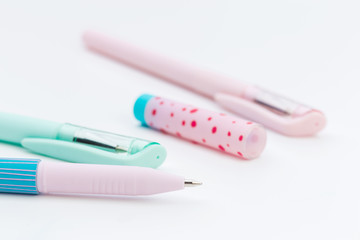 Set of pens isolated on white background