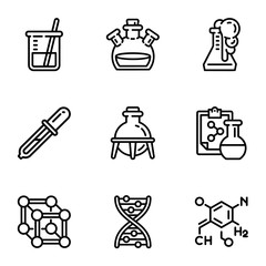 Biology science icon set. Outline set of 9 biology science vector icons for web design isolated on white background