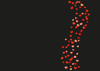 Heart confetti background with pink glitter. Valentines day. Vector frame. Hand drawn texture. Love theme for party invite, retail offer and ad. Wedding and bridal template with heart confetti.