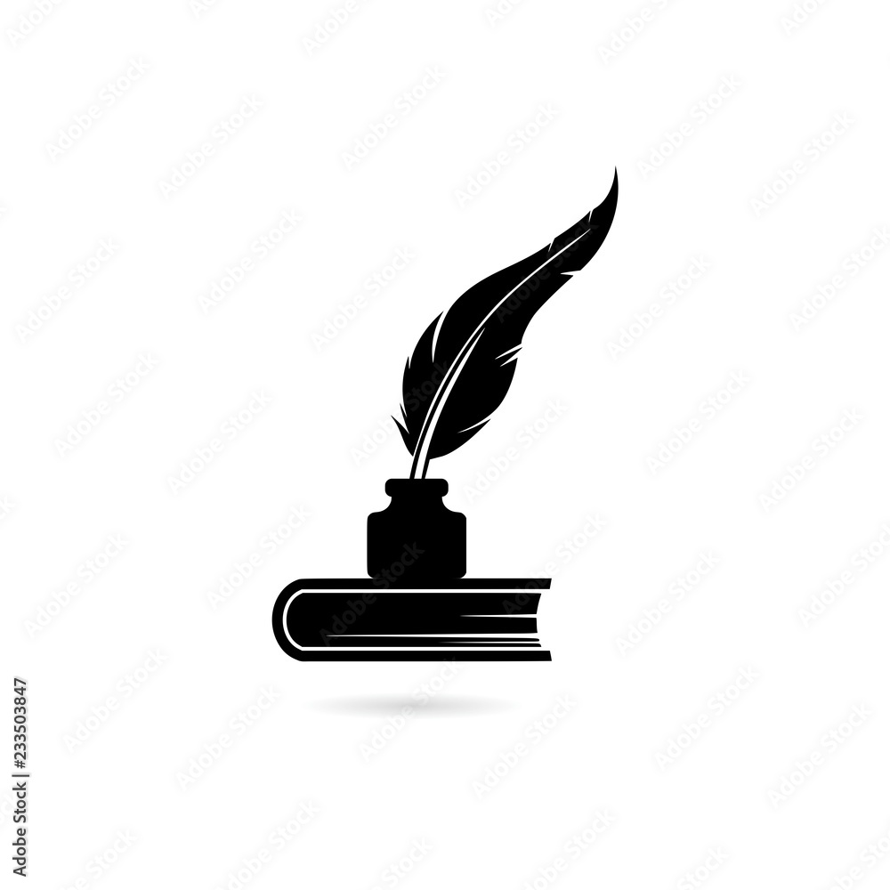 Poster Black Classic feather quill illustration icon or logo