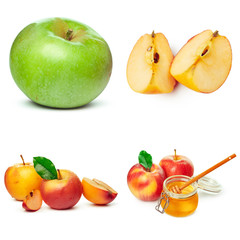 Collage of photos for Jewish New Year Holiday Rosh Hashana isolated on white background
