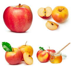 Collage of photos for Jewish New Year Holiday Rosh Hashana isolated on white background