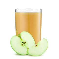Glass of apple juice isolated on white
