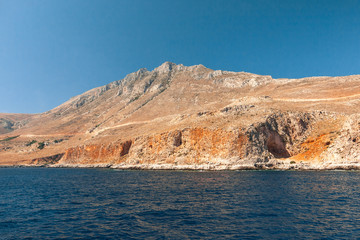 Fototapeta na wymiar Rocky coast near The Balos lagoon in the northwest of Crete, Greece, Europe.