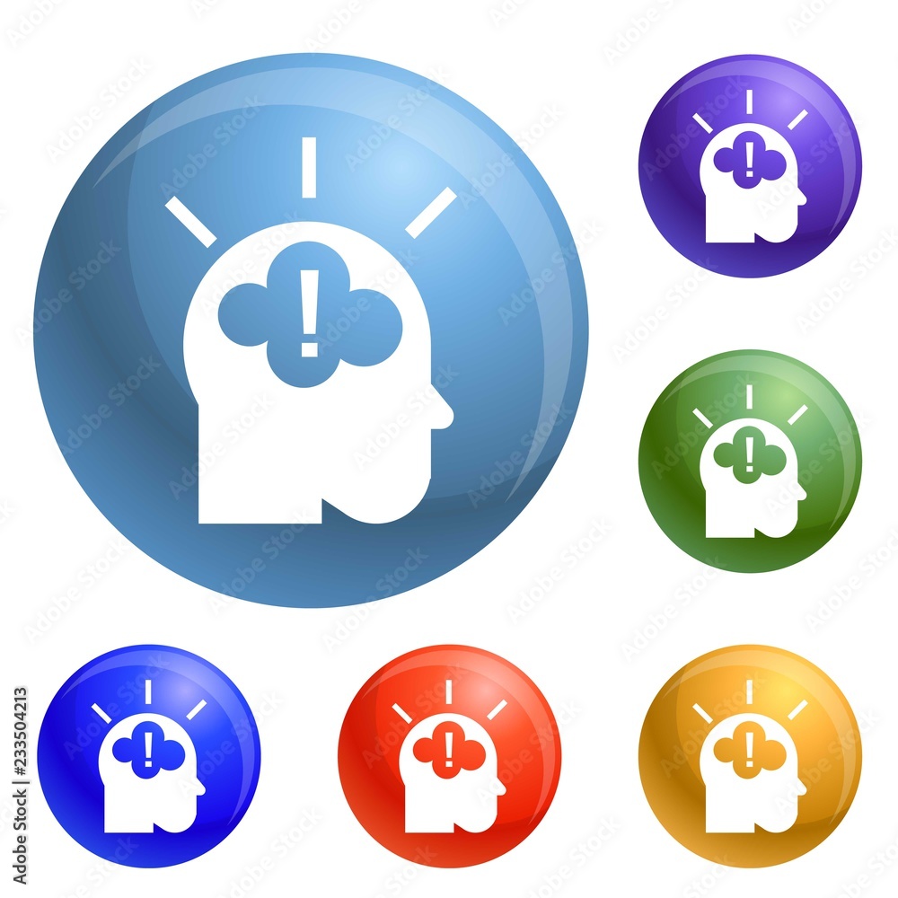 Poster idea brainstorming icons set vector 6 color isolated on white background