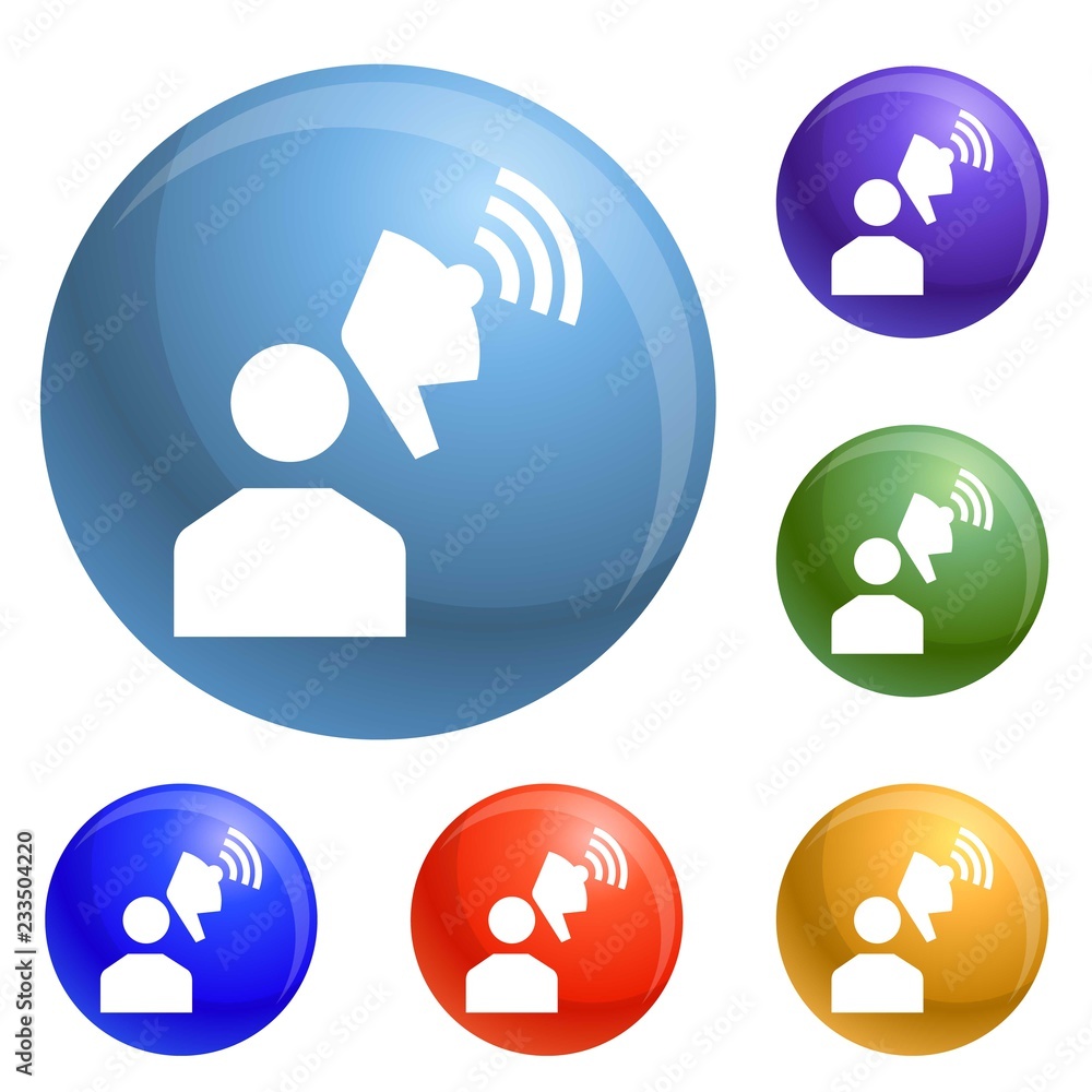 Poster man megaphone icons set vector 6 color isolated on white background