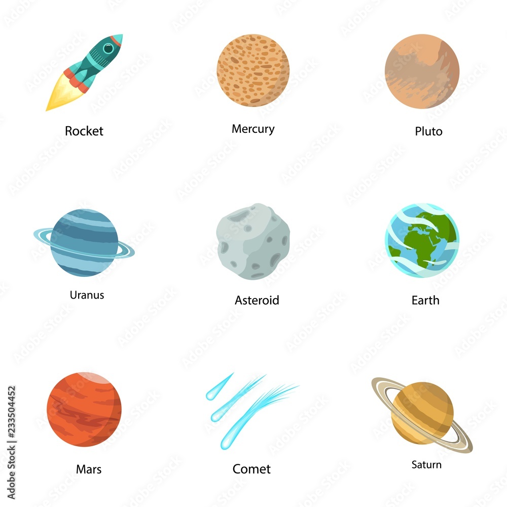 Poster solar system icon set. flat set of 9 solar system vector icons for web design isolated on white back